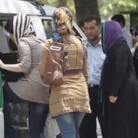 Iranian women being ushered into a van by "Morality police" (Image: X)